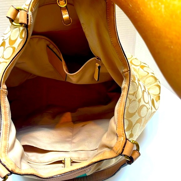 Coach Signature Khaki Emerald Stripe 12cm Devin Shoulder Bag - Picture 8 of 9